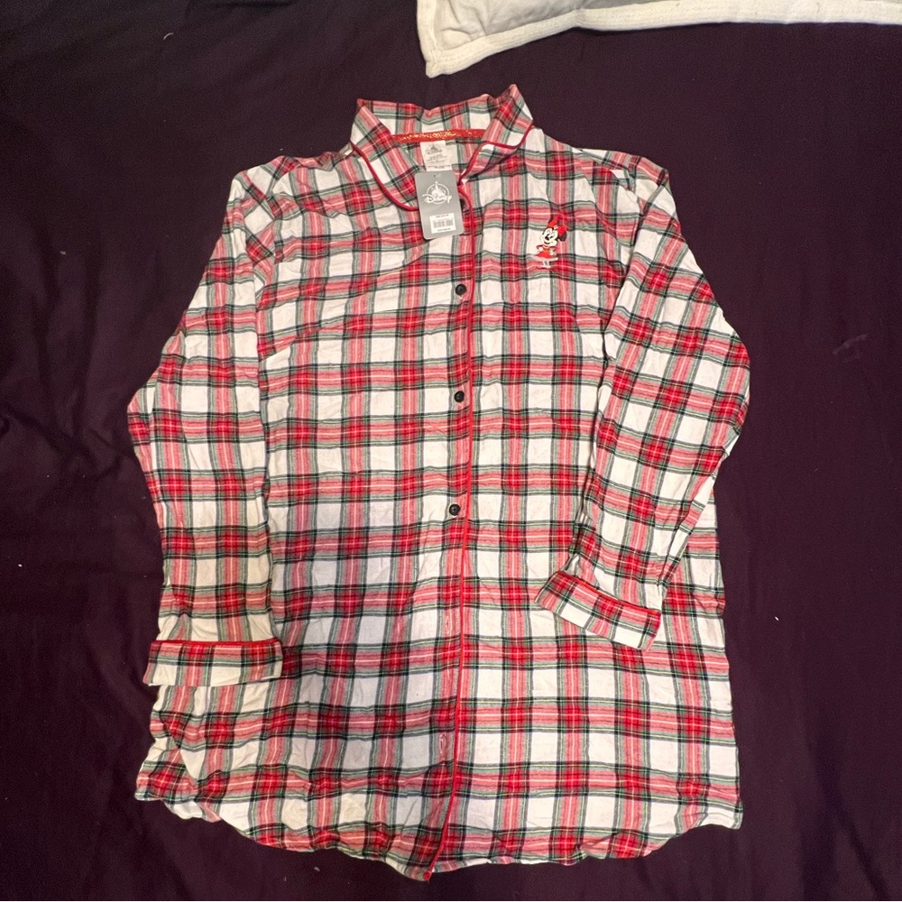 DISNEY PLAID CHRISTMAS HOLIDAY MINNIE PAJAMA DRESS WITH POCKETS